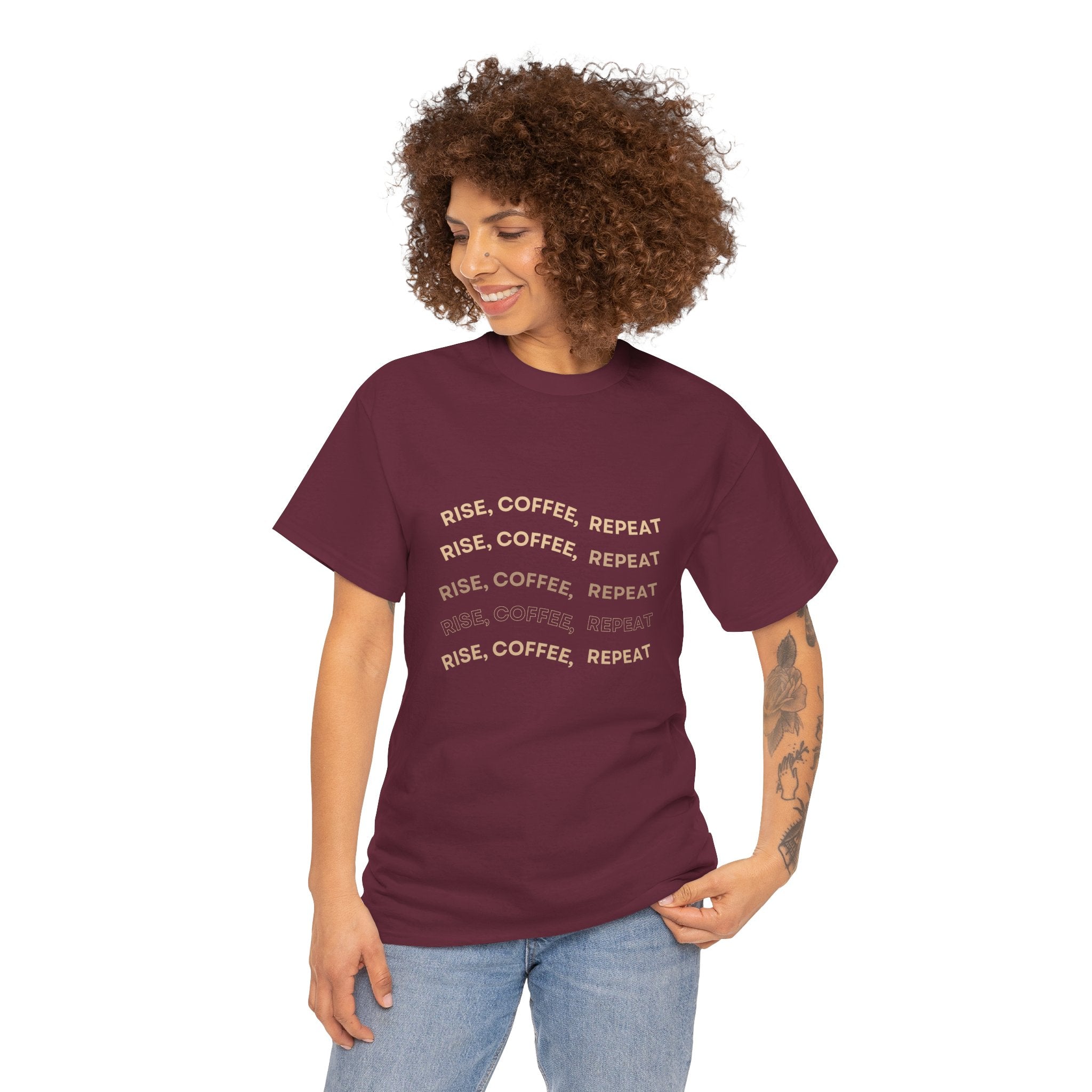 Rise Coffee Repeat T-Shirt — Funny Morning Coffee Tee