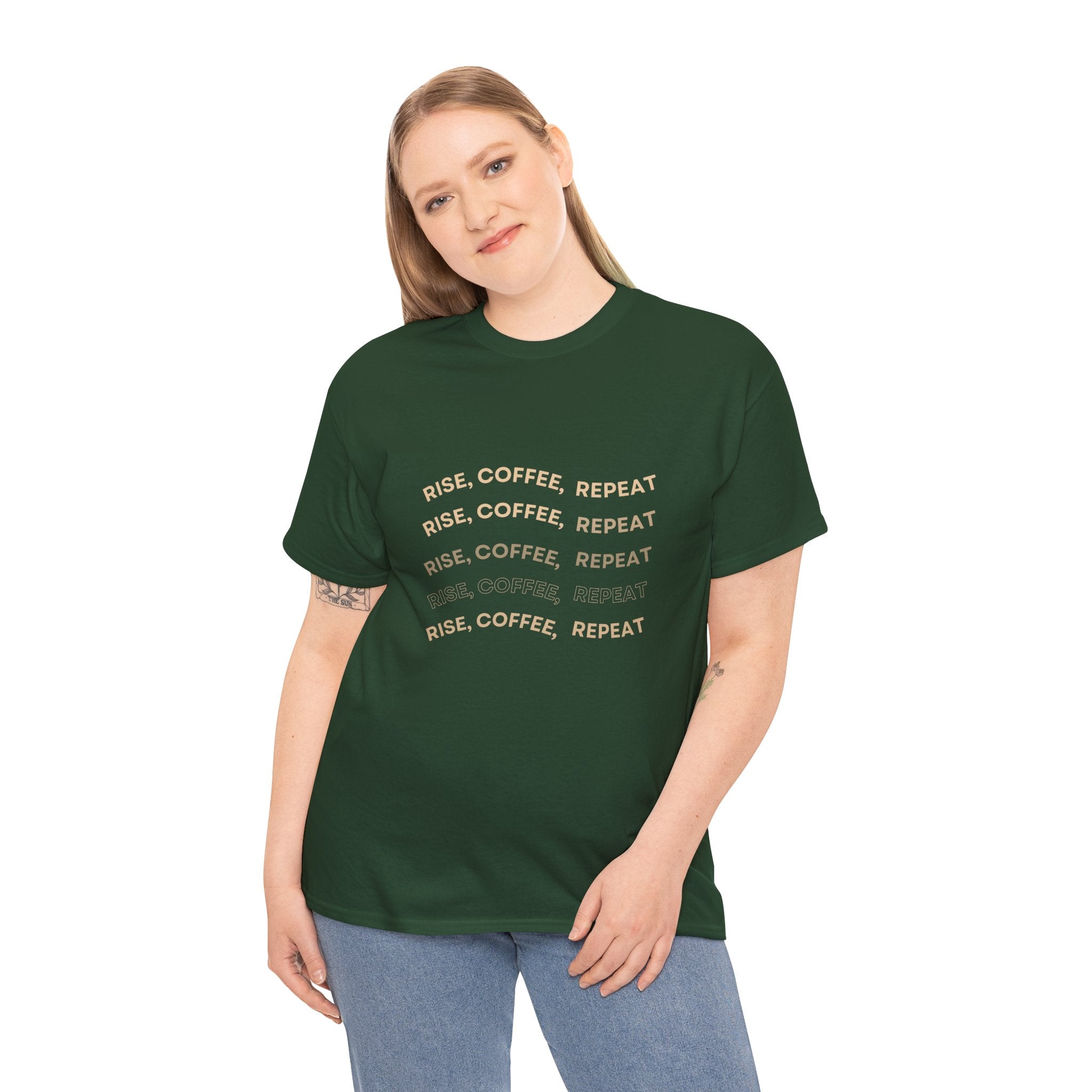 Rise Coffee Repeat T-Shirt — Funny Morning Coffee Tee